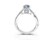 Solitaire Engagement Ring Setting for Fancy Blue Pear-Shaped Center with Pave Rail Split Shank and Prong Head in Sterling Silver