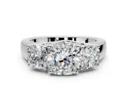 3 Stone Engagement Ring Setting for Cushion Cut Center with Raised Basket Heads and Prong Head in Sterling Silver
