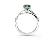 Baguette Engagement Ring Setting for Fancy Green Cushion Cut Center with Alternating Bar-Set Band and Prong Head in White Gold