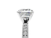 Solitaire Engagement Ring Setting for Princess Cut Center with Milgrain-Edged Pave Band and Prong Head in Platinum