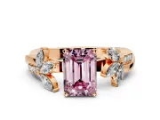 Floral Engagement Ring Setting for Fancy Pink Emerald Cut Center with Trailing Marquise Accents and Prong Head in Rose Gold