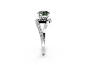 Solitaire Engagement Ring Setting for Fancy Green Round Cut Center with Pave Bypass Swirl Band and Prong Head in White Gold
