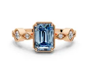 Vintage Station Engagement Ring Setting for Fancy Blue Emerald Cut Center with Accents and Prong Head in Rose Gold