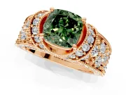 Pave Engagement Ring Setting for Fancy Green Cushion Cut Center with Curved Accent Rows, Openwork and Prong Head in Rose Gold