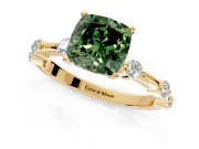 Solitaire Engagement Ring Setting for Fancy Green Cushion Cut Center with Bezel Station Band and Prong Head in Yellow Gold