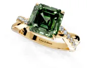 Crossover Engagement Ring Setting for Fancy Green Asscher Cut Center with Pave and Plain Strands and Prong Head in Yellow Gold