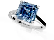 Solitaire Engagement Ring Setting for Fancy Blue Asscher Cut Center with Tapered Shoulders and Prong Head in Sterling Silver