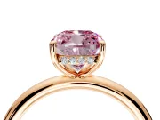 Hidden Halo Engagement Ring Setting for Fancy Pink Cushion Cut Center with Thin Rounded Band and Prong Head in Rose Gold