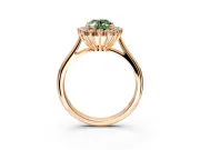 Starburst Halo Engagement Ring Setting for Fancy Green Oval Center with Thin Round-Wire Band and Prong Head in Rose Gold
