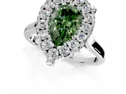 Single Halo Engagement Ring Setting for Fancy Green Pear-Shaped Center with Corner Claws, Plain Band and Prong Head in Platinum