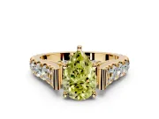 Solitaire Engagement Ring Setting for Fancy Yellow Pear-Shaped Center with Pave Cathedral Shoulders and Prong Head in Yellow Gold