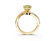 Solitaire Engagement Ring Setting for Fancy Yellow Princess Cut Center with Pave Bypass Swirl Band and Prong Head in Yellow Gold