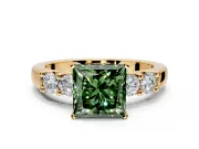 5 Stone Engagement Ring Setting for Fancy Green Princess Cut Center with Plain Band and Prong Head in Yellow Gold