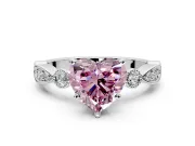 Solitaire Engagement Ring Setting for Fancy Pink Heart-Shaped Center with Milgrain Bezel Accents and Prong Head in White Gold