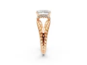 Halo Engagement Ring Setting for Radiant Cut Center with Rope Twist Split Shank and Prong Head in Rose Gold