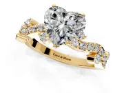 Solitaire Engagement Ring Setting for Heart-Shaped Center with Bar-Station Pave Twist and Prong Head in Yellow Gold