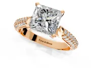 Solitaire Engagement Ring Setting for Princess Cut Center with Multi-Row Accents and Prong Head in Rose Gold