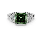 Leaf Cluster Engagement Ring Setting for Fancy Green Asscher Cut Center with Marquise Accents and Prong Head in Platinum