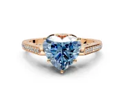 Cathedral Engagement Ring Setting for Fancy Blue Heart-Shaped Center with Antique-Style Pave Band and Prong Head in Rose Gold