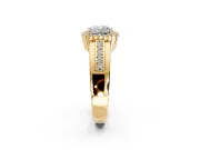 Halo Engagement Ring Setting for Cushion Cut Center with Wide Band, Inlaid Accent Row and Prong Head in Yellow Gold
