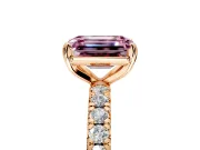 Solitaire Engagement Ring Setting for Fancy Pink Emerald Cut Center with Shared-Prong Accents and Prong Head in Rose Gold