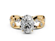 Solitaire Engagement Ring Setting for Oval Center with Criss-Cross Accent Band and Prong Head in Yellow Gold