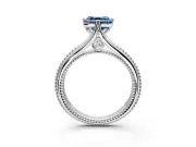 Solitaire Engagement Ring Setting for Fancy Blue Asscher Cut Center with Milgrain Cathedral Band and Prong Head in Platinum