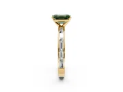 Solitaire Engagement Ring Setting for Fancy Green Emerald Cut Center with Channel Baguette Band and Prong Head in Yellow Gold