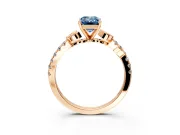 Leaf Motif Engagement Ring Setting for Fancy Blue Emerald Cut Center with Pave Band and Prong Head in Rose Gold