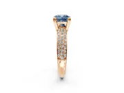 Solitaire Engagement Ring Setting for Fancy Blue Cushion Cut Center with Multi-Row Pave Accents and Basket Head in Rose Gold