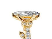 Leaf Motif Engagement Ring Setting for Marquise Center with Pave Band and Prong Head in Yellow Gold