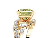 Solitaire Engagement Ring Setting for Fancy Yellow Princess Cut Center with Pave Bypass Twist Band and Prong Head in Yellow Gold