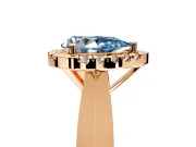 Halo Engagement Ring Setting for Fancy Blue Pear-Shaped Center with Square Band and Prong Head in Rose Gold