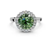 Halo Engagement Ring Setting for Fancy Green Round Cut Center with Thin Plain Band and Prong Head in Platinum