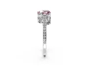 Cathedral Engagement Ring Setting for Fancy Pink Heart-Shaped Center with Antique-Style Pave Band and Prong Head in White Gold
