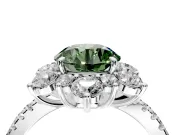 Floral Halo Engagement Ring Setting for Fancy Green Round Cut Center with Pave Accents and Prong Head in Sterling Silver