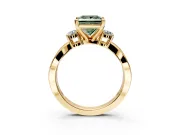 3 Stone Engagement Ring Setting for Fancy Green Princess Cut Center with Pave Twist Band and Prong Head in Yellow Gold