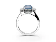 Cluster Halo Engagement Ring Setting for Fancy Blue Asscher Cut Center with Milgrain Bezel Accents and Prong Head in Sterling Silver