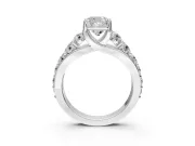 Solitaire Engagement Ring Setting for Cushion Cut Center with Graduated Shared Prongs and Prong Head in Platinum