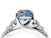 Solitaire Engagement Ring Setting for Fancy Blue Cushion Cut Center with Graduated Shared Prongs and Prong Head in Platinum