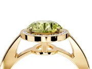 Bezel-Framed Halo Engagement Ring Setting for Fancy Yellow Round Cut Center with Pave Band and Prong Head in Yellow Gold