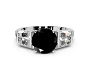 Channel-Set Engagement Ring Setting for Fancy Black Round Cut Center with Baguette Band and Prong Head in Platinum