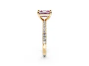Solitaire Engagement Ring Setting for Fancy Pink Asscher Cut Center with Fine Pave Narrow Band and Prong Head in Yellow Gold