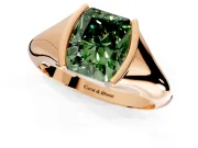 Tension Engagement Ring Setting for Fancy Green Radiant Cut Center with Wide Tapered Band and Tension Head in Rose Gold