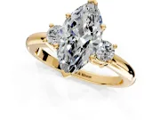 3 Stone Engagement Ring Setting for Marquise Center with Wide Plain Band and Prong Head in Yellow Gold