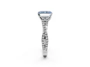 Solitaire Engagement Ring Setting for Fancy Blue Radiant Cut Center with Twisted Pave Split Shank and Prong Head in Sterling Silver