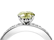 Solitaire Engagement Ring Setting for Fancy Yellow Oval Center with Channel-Set Accents and Prong Head in Platinum