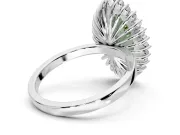 Halo Engagement Ring Setting for Fancy Green Marquise Center with Milgrain Bezel Rim, Plain Band and Prong Head in White Gold