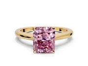 Solitaire Engagement Ring Setting for Fancy Pink Radiant Cut Center with Narrow Cathedral Band and Prong Head in Yellow Gold