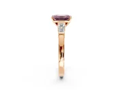 3 Stone Engagement Ring Setting for Fancy Pink Emerald Cut Center with Channel Baguette Accents and Prong Head in Rose Gold